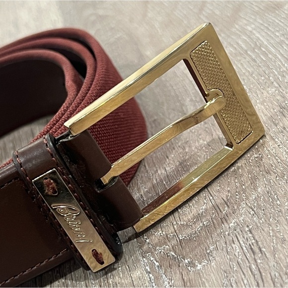Brioni Size 44 Handmade in Italy Wine Burgundy Solid Brass Buckle Lux Belt EUC - Picture 4 of 14
